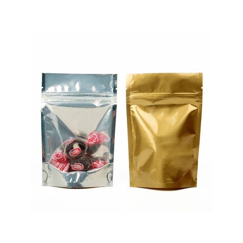 Sachet Doypack dos doré et transparent 7.9x5.1x13cm Sachet Doypack dos doré et transparent 7.9x5.1x13cm